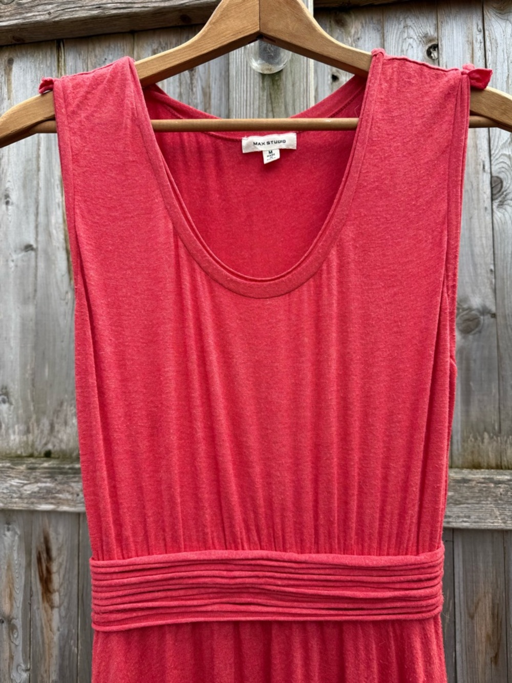 Max Studio Sleeveless Coral-Red Jersey Maxi Dress with Gathered Waistband - Picture 3 of 4